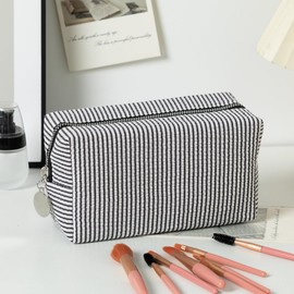 OZAOZ Makeup Bag Cosmetic Bag Travel Toiletry Bag Aesthetic Canvas Organizer Bag Zipper Pouch for Women (M-black)