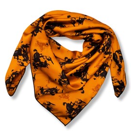 Helder Creek Co Wild Rag Silk Scarf 36'', Western Cowboy Bandana Square Silky Wild Rags,Mustard & Black Bronco Tribal Scarves for Men & Women