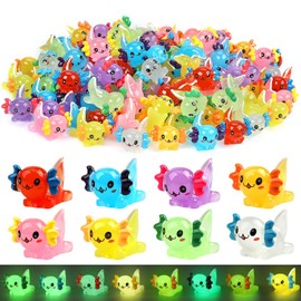 64 pcs Luminous Mini Resin Axolotl 8 Colors Glow in The Dark Tiny Small Little Resin Axolot to Hide Plastic Animal Figures for Garden Micro Landscape Aquarium Potted DIY Miniature Dollhouse Decor