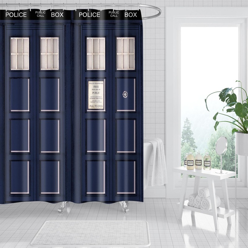 Boyouth Police Box Door Pattern Digital Print Bath Shower Curtains