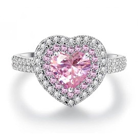 925 Sterling Silver Shiny Full Diamond Ring Cubic Zirconia Cocktail Rings CZ Diamond Ring Eternity Engagement Wedding Band Ring for Women Valentine's Day Gift Heart-Shaped Ring for Lovers (US Code 8)