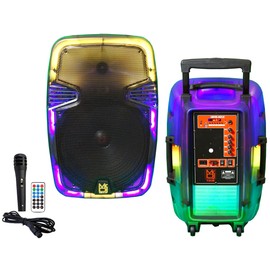 Mr. Dj USA PL15FLAME 15" Portable Translucent Trolley PA DJ Active Powered Bluetooth TWS Speaker 3500 Watts LCD/MP3/USB/micro SD