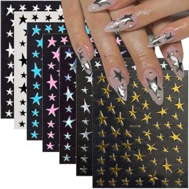 Star Nail Stickers 3D Self-Adhesive Colorful Star Nail Art Stickers 4th of July Sticker Independence Day Nail Decals Black Stars Decals for Acrylic Nails Women Girls DIY Manicure 7Sheets