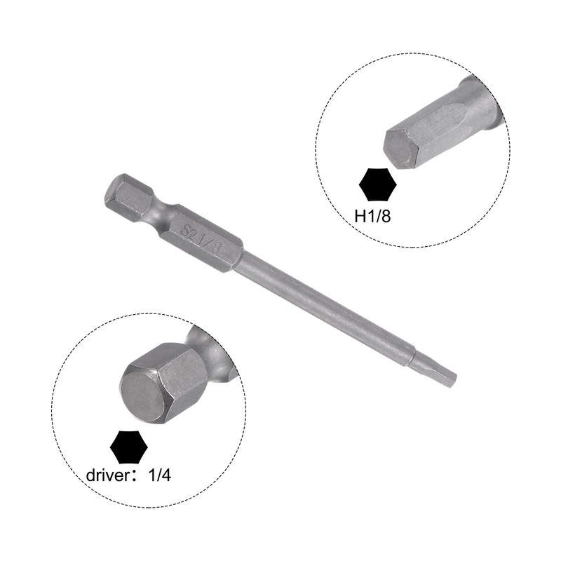 HARFINGTON 1/8" Hex Screwdriver Bit SAE 1/4" Hex Shank 3"