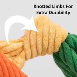 HuggleHounds Knotties Plush Dog Toy - Squishy Interactive Dog Toy Tug of War Toy for Pet Chewing, Fetch, Catch and Carry - Cord Durable Squeaky Dog - Tiger