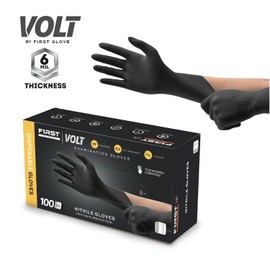 First Glove Volt 6 Mil Black Nitrile Disposable Gloves - Food Safe Cleaning Gloves for Cooking, Household, Food Service and Industrial, Micro Textured Enhanced Grip, Latex-Free - Small 100 Ct