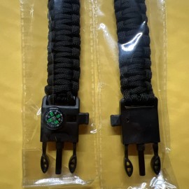 Survival General (2)Black Paracord Bracelet Compass Fire Starter Emergency Knife Whistle Survival