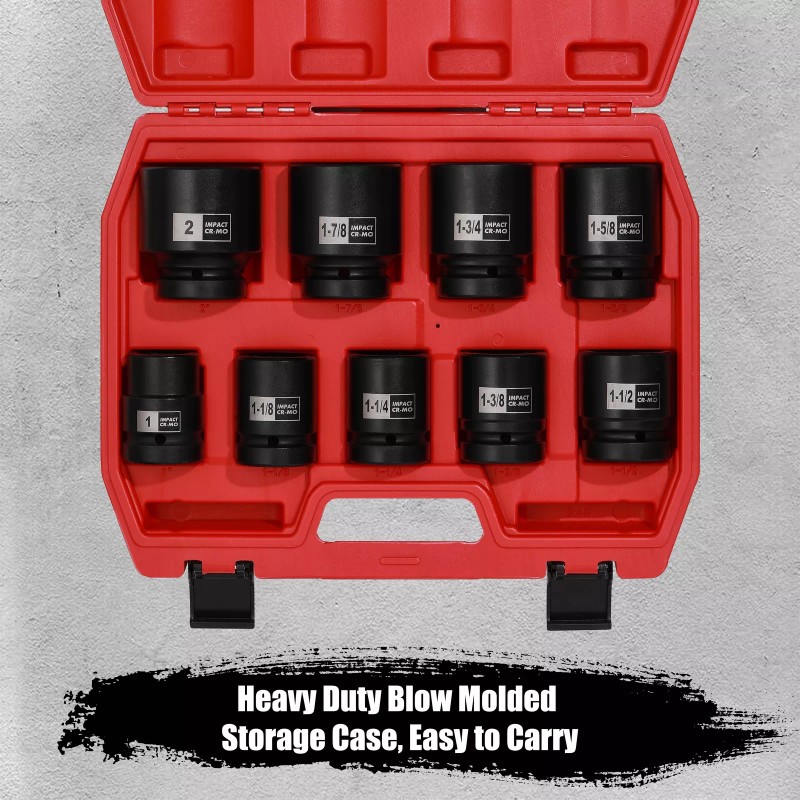 FS TOOL 1” Drive Spindle Axle Nut Impact Socket Set