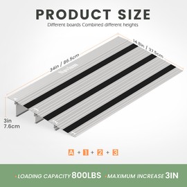 Nuvium 3" Rise Door Threshold Ramp with Updated Fixable Screws, Stable Portable Wheelchair Ramp for Home Steps, Aluminum Door Entry Ramps for Scooters, Power Chairs, Walkers, 800LBS Load Capacity