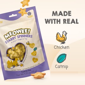 MEOWEE! Starry Spinners Cat Treat, 1.25 Ounce Bag, 2-in-1 Treat & Toy Made with Real Chicken, Chicken Liver & Catnip, Encourages Playfulness & Low Calorie
