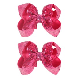 2 PCS Enchanting 5-Inch Fairy Fashion Bow Hairpin: Multicolor Option Sequins Hair Clip for Kids and Teenage Girls (Hot Pink)