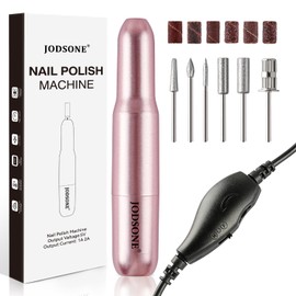 JODSONE Electric USB Nail Drill for Acrylic & Gel 14000RPM Portable Nail File E File Set Nail Drill Bit with Polishing Band Pink