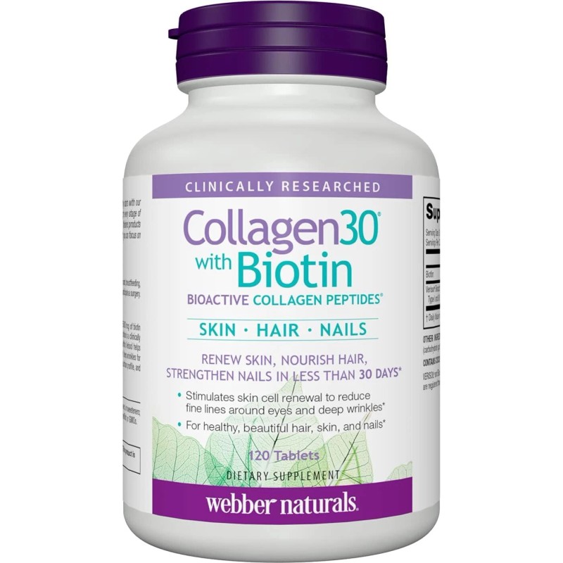 Webber Naturals Collagen 30 Biotin Supplement 120 Count Reduces Deep