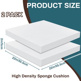 Frienda 2 Pack 2" x 22" x 22" Upholstery High Density Foam Cushion Replacement Square Cut to Size Foam Couch or Commercial Dinning Chair Couches Chair Padding DIY Projects