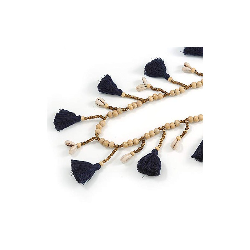 Avalaya Natural Coloured Wood/Bronze Glass Bead with Dark Blue Cotton