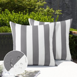 Ohok Waterproof Striped Cushion Cover, Set of 2, Decorative Outdoor Cushion Cover, Decorative Sofa Cushion, Couch Cushion, Decorative Cushion Covers for Sofa, Living Room, Balcony, Garden, Car (Light