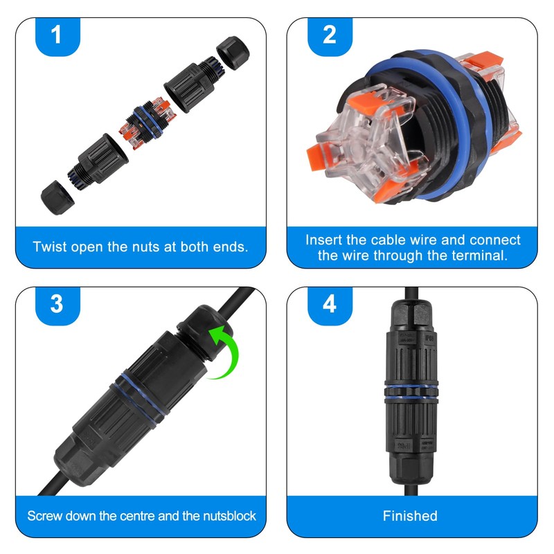 QCCAN 2PCS Waterproof IP68 Junction Box Outdoor Electrical Cable Connector