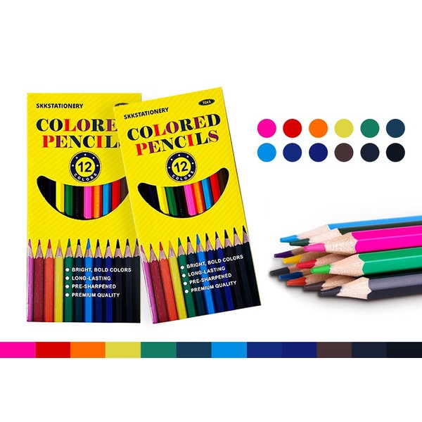 SKKSTATIONERY 144Pcs Colored Pencils, Pre-sharpened, coloring pencils for adults kids Bulk School Supplies For Teachers 12 Colors, 12pcs/box, Total: 144Pcs.