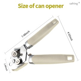 Safring Can Opener Manual, Handheld Strong Heavy Duty Stainless Steel Can Opener, Comfortable Handle, Sharp Blade Smooth Edge, Can Openers with Multifunctional Bottle Opener, Beige