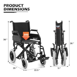 MoNiBloom Folding Lightweight Wheelchair, Portable User-Friendly Wheel Chair with Flip-Back Armrestd and Swing Away Foot Leg Rest, Transport 17 Inch Wide Seat Chair for Travel Elder Use, 300lbs