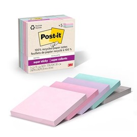 Post-It, 3M, Notas Adhesivas Super Sticky, 100% recicladas, colección Pasión por Viajar, Colores varios, 76mm x 76mm, 5 blocks con 70 hojas cada block
