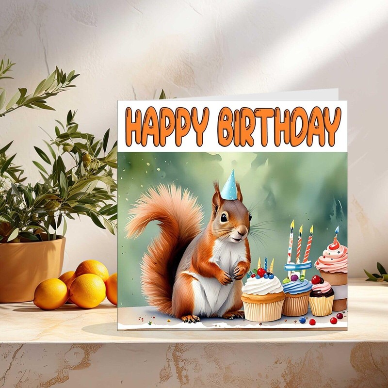 Squirrel Birthday Card - Cute Fun Squirrel Animal Bday Card
