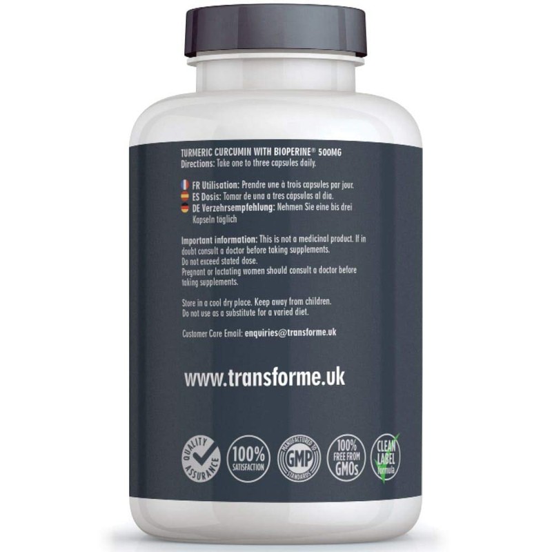 Transforme Turmeric Curcumin High Strength 500mg with BioPerine, 365 Capsules
