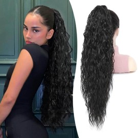 MARJORIE Ponytail Extension,Long Curly Wavy Claw Clip Ponytail Extension 30inch Pony Tails Hair Extensions Black Brown Fake Ponytail Fluffy Natural Clip in Ponytail Hairpiece for Women