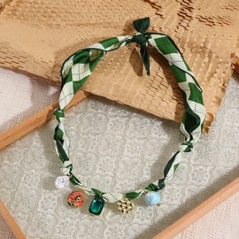ICFIRSION Bandana Charm Necklace for Women Scarf Necklaces With Charms Pendant Choker Necklace Jewelry (Green)