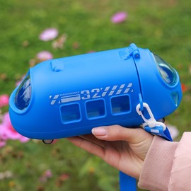 viva story Aircraft Travel Bottle with Straw Train Ice Drinking Tumbler Milk Coffee Cartoon Bus Plastic Cup for Picnic Party Birthday Gift (High-speed Train Blue, 500 ml)