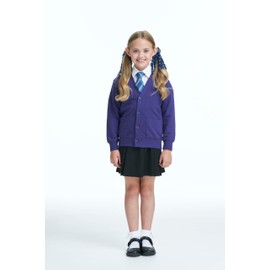 Miss Chief Girls Smart School Cardigan Sweatshirt Uniform Age 3 4 5 6 7 8 9 10 11 12 13 ((28) 7-8yrs, Purple)