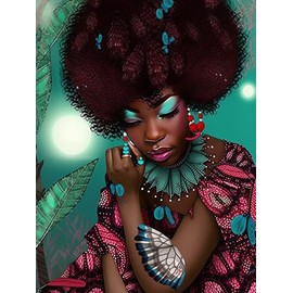 Bimkole 5D Diamond Painting Kits African-american Woman, Full Drill Africa DIY Rhinestone Embroidery Set Paint with Diamonds Art by Number Kits Cross Stitch Home Wall Craft Decoration 12x16inch