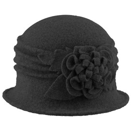 Gajaous Women's Cloche Hats Bucket Hat French Beret Vintage Floral Wool Dress Classic Hat of the 1920s, B Black