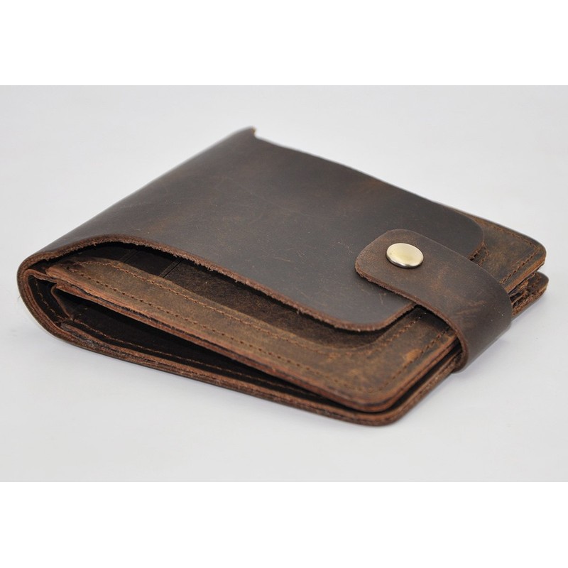 Le'aokuu Men's Genuine Genuine Leather Bifold Horizontal Standard Snap Chain