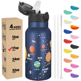 Han's Bottle Kids Water Bottle with Straw Lid - Insulated Stainless Steel Reusable Tumbler for Toddlers,Girls,Boys,Thermo Mug,17oz,Space Planet