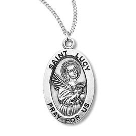 Heartland Store Women's Sterling Silver Oval Saint Lucy Pendant + 18 Inch Rhodium Plate Chain & Clasp| USA Made