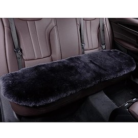 OGLAND Fluffy Genuine Australia Sheepskin Car Seat Cover for Auto Interior Accessories with Soft Fuzzy Wool Eco-Friendly Natural Fur Non-Slip (Carbon Black, Back)