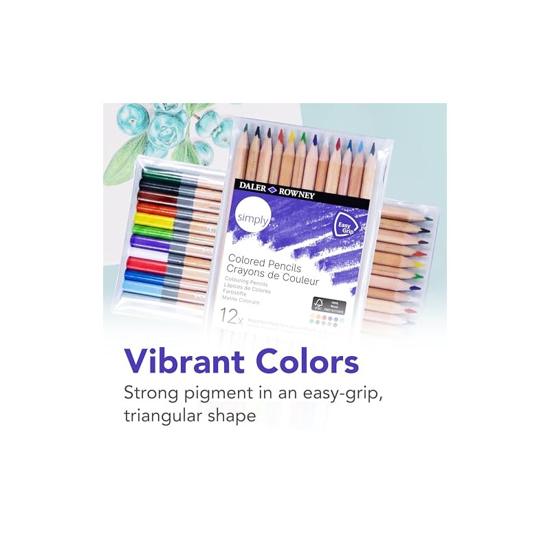 Daler-Rowney simply coloured colouring pencils 12 assorted colours set