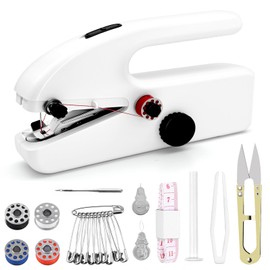 Hand Sewing Machine, Portable Mini Sewing Machine, Sewing Machine with 2 Modes, Ideal for Beginners and Quick Repairs to Clothes and Fabrics (White)