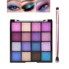 Eyeshadow Palette, 16 Colours, Eyeshadow Matte Shimmering and Brush, Eyeshadow Waterproof, Long-Lasting, Blue Purple Eyeshadow Palette with Highly Pigmented Colours for Seductive Eyes Set01