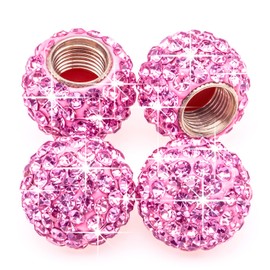 MEAJOO 4PCS Bling Crystal Diamond Tire Stem Valve Caps, Universal Copper Core Tire Valve Stem Caps for Cars, SUV, Trucks, Bikes, Motorcycles, Bicycles (Pink)