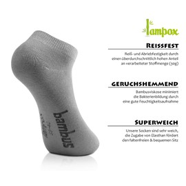 lampox Bamboo Trainer Socks (6x Pairs) - grey, size: 47-50