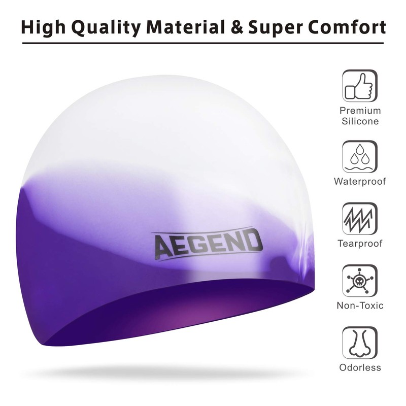 Aegend Kids Swim Cap (Age 8-12), 2 Pack, Purple &