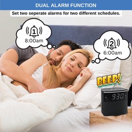 Digital Alarm Clocks for Bedrooms, Dual Alarms, Bluetooth and FM Radio, White Dimmable LED Display, USB-A Charging Port. Loud Alarm Clock for Heavy Sleepers Perfect for Bedroom, Desk, and Office