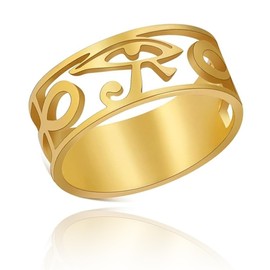 SIPURIS Egypt Eye of Horus Ring Egyptian Ankh Cross Anxiety Spinner Ring Stainless Steel Men's Ring Rotating Fidget Ring Stress Relieving Wedding for Women Couple Promise, 9, Stainless Steel, No Gemstone