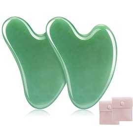 Gua Sha Stones Face Jade 100% Natural Stone Heart Shape Scratch Massage Tool for Face, Eyes, Neck for Skin Care, Beauty and Relaxation of Body Muscles (Green, 2 Pieces)