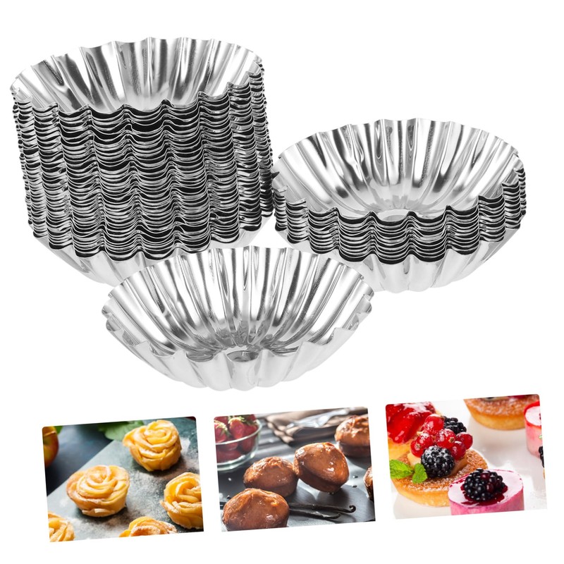iplusmile 50Pcs Stainless Steel Egg Tart Molds Reusable Brioche Pudding