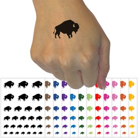American Bison Buffalo Silhouette Temporary Tattoo Water Resistant Fake Body Art Set Collection - Yellow (One Sheet)