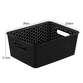 Gainhope 4-Pack Plastic Woven Storage Baskets, Black Pantry Storage Basket