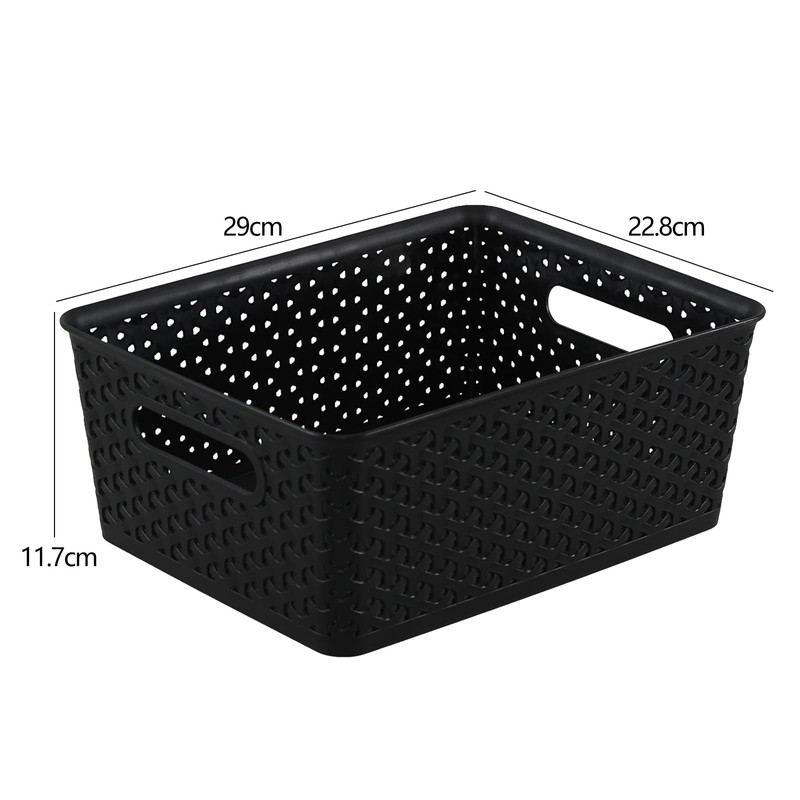 Gainhope 4-Pack Plastic Woven Storage Baskets, Black Pantry Storage Basket